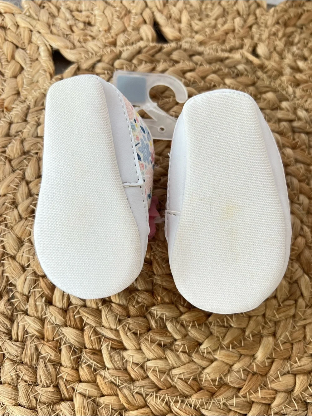 Baby Girl Floral Canvas Crib Shoes with Pink Flower Accent, Newborn NWT